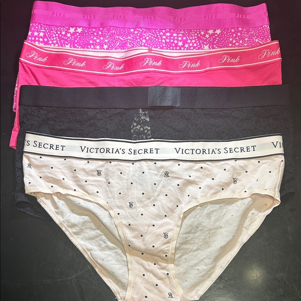 (4)Victoria's Secret Brand New Pink and Black Panty Trio w tags!